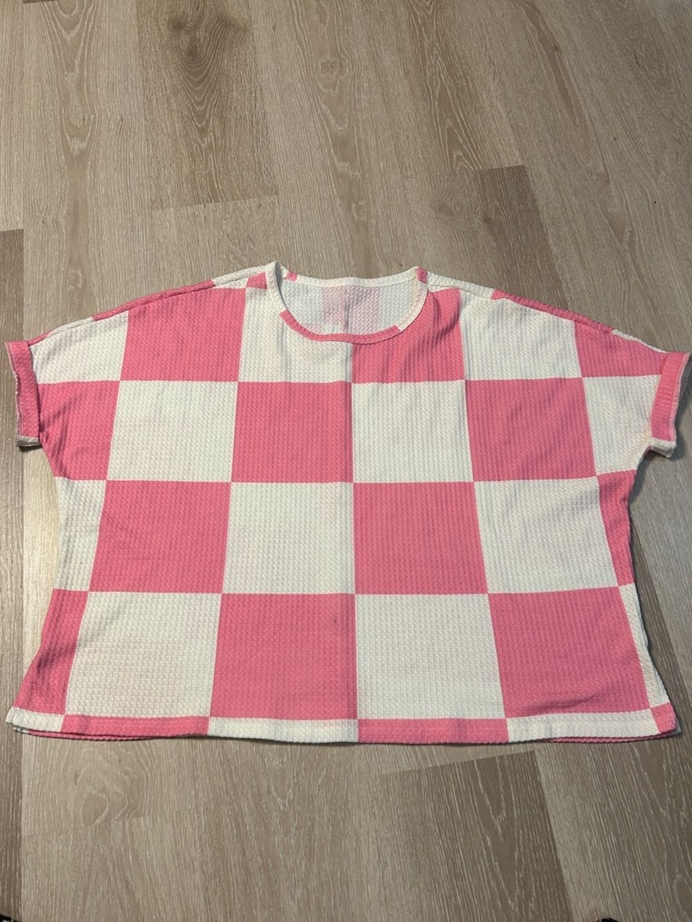 Darling Donkey Boutique Waffle Knit Checkerboard Oversized Short Sleeve Top